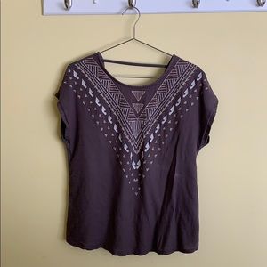 Gray Aztec embroidered top